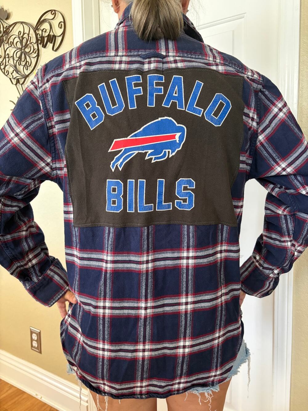 Buffalo Bills NFL Upcycled Flannel Shirt Unisex Size Large L